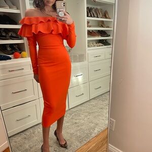 Bright orange midi dress